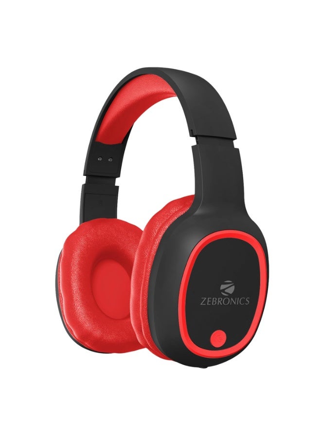 ZEBRONICS Thunder Bluetooth 5.3 Wireless Over Ear Headphones with 60H Backup, Gaming Mode, Dual Pairing, Enc, Aux, Micro Sd, Voice Assistant, Comfortable Earcups, Call Function (Red) - Image 1